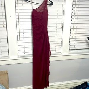 Burgundy/ maroon one shoulder asymmetric floor length dress